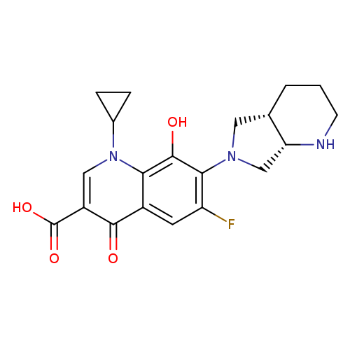 Fc1cc2c(=O)c(cn(c2c(c1N1C[C@@H]2[C@H](C1)CCCN2)O)C1CC1)C(=O)O