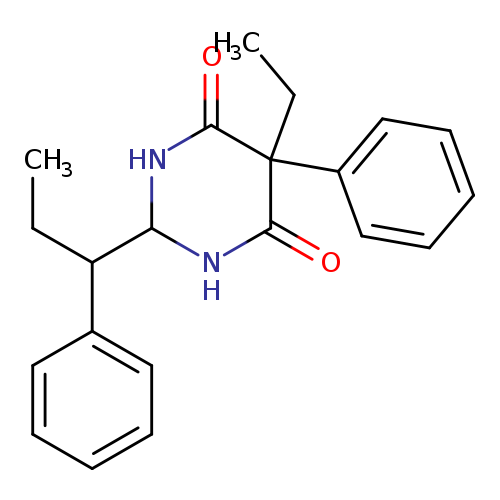 CCC(C1NC(=O)C(C(=O)N1)(CC)c1ccccc1)c1ccccc1