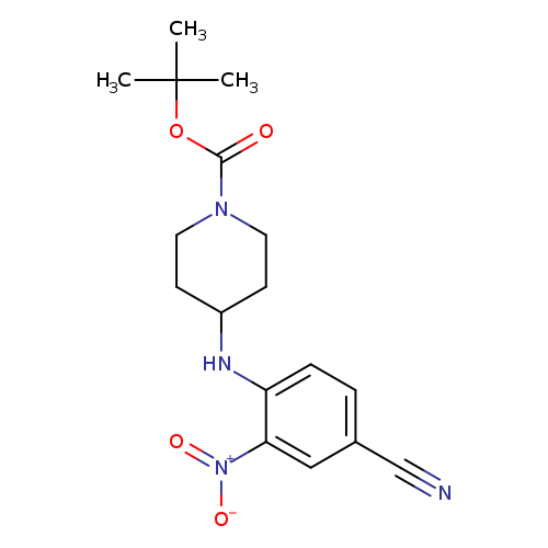 N#Cc1ccc(c(c1)[N+](=O)[O-])NC1CCN(CC1)C(=O)OC(C)(C)C