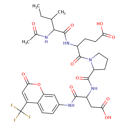 CCC(C(C(=O)NC(C(=O)N1CCCC1C(=O)NC(C(=O)Nc1ccc2c(c1)oc(=O)cc2C(F)(F)F)CC(=O)O)CCC(=O)O)NC(=O)C)C