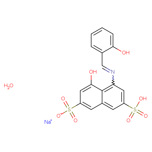 Oc1ccccc1C=Nc1cc(cc2c1c(O)cc(c2)S(=O)(=O)[O-])S(=O)(=O)O.O.[Na+]