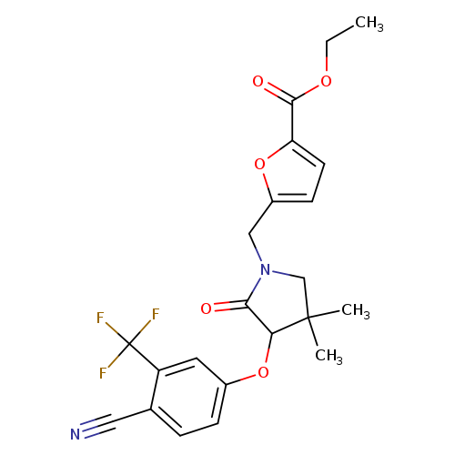 CCOC(=O)c1ccc(o1)CN1CC(C(C1=O)Oc1ccc(c(c1)C(F)(F)F)C#N)(C)C