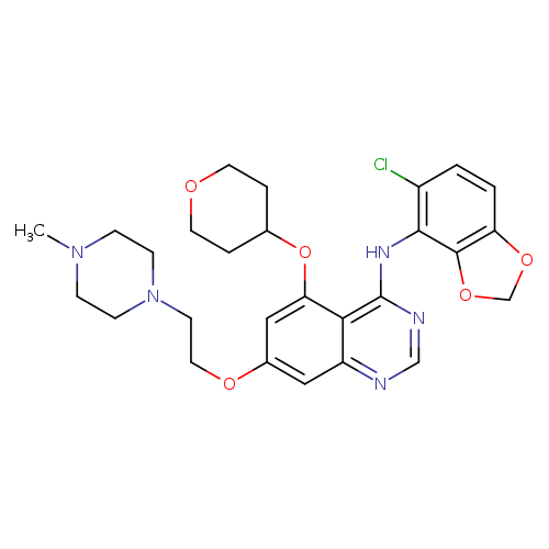 CN1CCN(CC1)CCOc1cc(OC2CCOCC2)c2c(c1)ncnc2Nc1c(Cl)ccc2c1OCO2