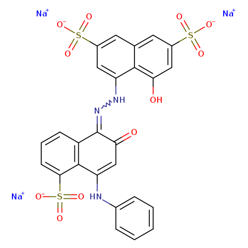 O=C1C=C(Nc2ccccc2)c2c(C1=NNc1cc(cc3c1c(O)cc(c3)S(=O)(=O)[O-])S(=O)(=O)[O-])cccc2S(=O)(=O)[O-].[Na+].[Na+].[Na+]