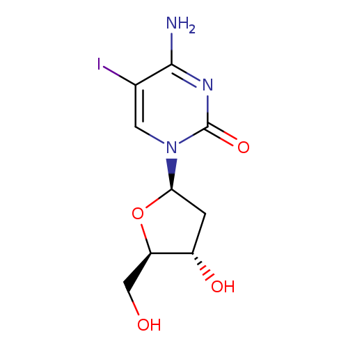 OC[C@H]1O[C@H](C[C@@H]1O)n1cc(I)c(nc1=O)N