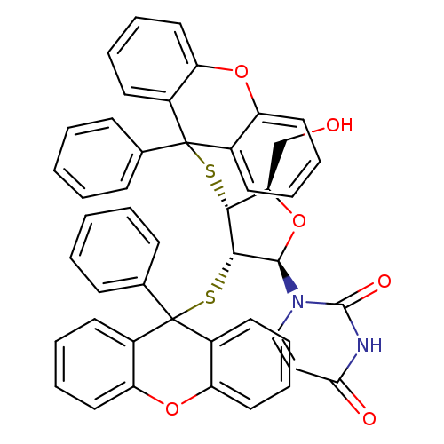 OC[C@H]1O[C@H]([C@@H]([C@@H]1SC1(c2ccccc2)c2ccccc2Oc2c1cccc2)SC1(c2ccccc2)c2ccccc2Oc2c1cccc2)n1ccc(=O)[nH]c1=O