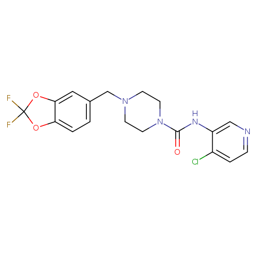 O=C(N1CCN(CC1)Cc1ccc2c(c1)OC(O2)(F)F)Nc1cnccc1Cl