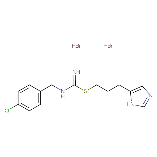 N=C(NCc1ccc(cc1)Cl)SCCCc1cnc[nH]1.Br.Br