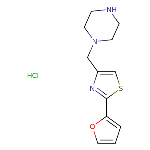 N1CCN(CC1)Cc1csc(n1)c1ccco1.Cl