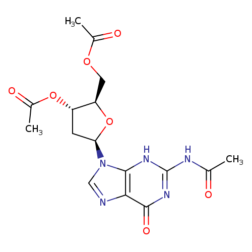 CC(=O)O[C@H]1C[C@@H](O[C@@H]1COC(=O)C)n1cnc2c1[nH]c(NC(=O)C)nc2=O