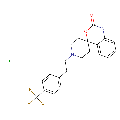 O=C1Nc2ccccc2C2(O1)CCN(CC2)CCc1ccc(cc1)C(F)(F)F.Cl