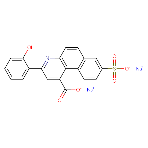 [O-]C(=O)c1cc(nc2c1c1ccc(cc1cc2)S(=O)(=O)[O-])c1ccccc1O.[Na+].[Na+]