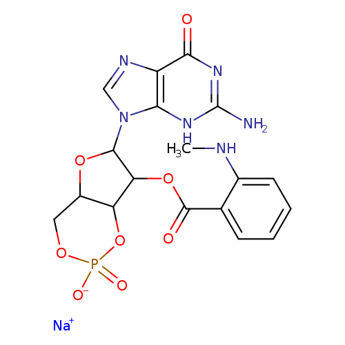 CNc1ccccc1C(=O)OC1C2OP(=O)([O-])OCC2OC1n1cnc2c1[nH]c(N)nc2=O.[Na+]