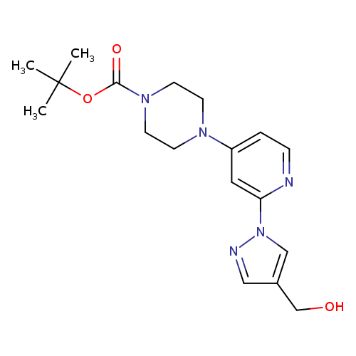 OCc1cnn(c1)c1nccc(c1)N1CCN(CC1)C(=O)OC(C)(C)C