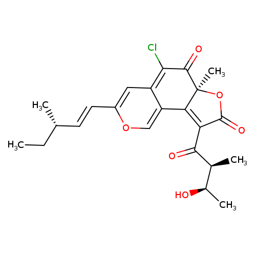 CC[C@@H](/C=C/C1=CC2=C(Cl)C(=O)[C@@]3(C(=C(C(=O)O3)C(=O)[C@H]([C@H](O)C)C)C2=CO1)C)C