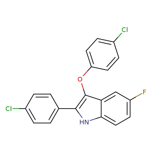 Clc1ccc(cc1)Oc1c([nH]c2c1cc(F)cc2)c1ccc(cc1)Cl
