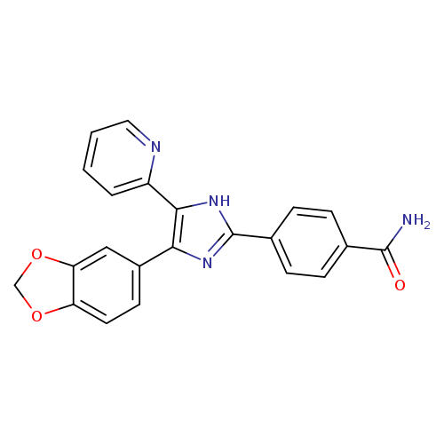 NC(=O)c1ccc(cc1)c1[nH]c(c(n1)c1ccc2c(c1)OCO2)c1ccccn1