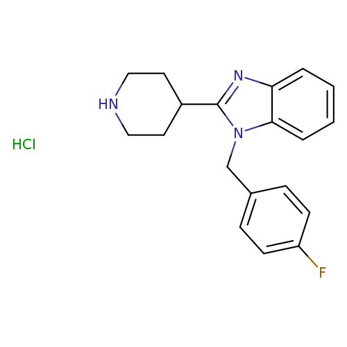 Fc1ccc(cc1)Cn1c(nc2c1cccc2)C1CCNCC1.Cl