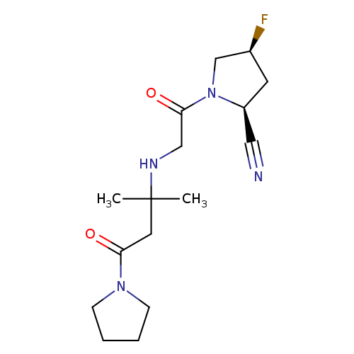 N#C[C@@H]1C[C@@H](CN1C(=O)CNC(CC(=O)N1CCCC1)(C)C)F