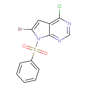 Clc1ncnc2c1cc(n2S(=O)(=O)c1ccccc1)Br