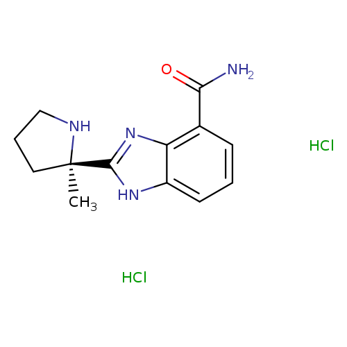 NC(=O)c1cccc2c1nc([nH]2)[C@@]1(C)CCCN1.Cl.Cl