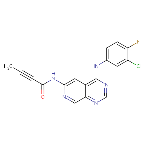 CC#CC(=O)Nc1ncc2c(c1)c(ncn2)Nc1ccc(c(c1)Cl)F