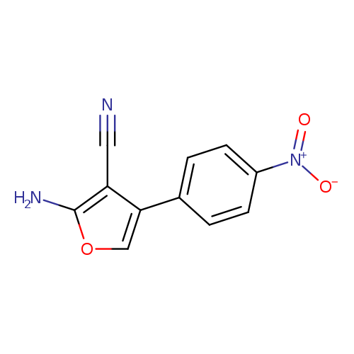 N#Cc1c(N)occ1c1ccc(cc1)[N+](=O)[O-]