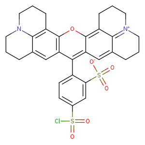 [O-]S(=O)(=O)c1cc(ccc1C1=c2cc3CCC[N+]4=c3c(c2Oc2c1cc1CCCN3c1c2CCC3)CCC4)S(=O)(=O)Cl