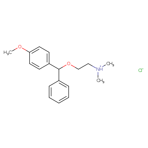 COc1ccc(cc1)C(c1ccccc1)OCC[NH+](C)C.[Cl-]