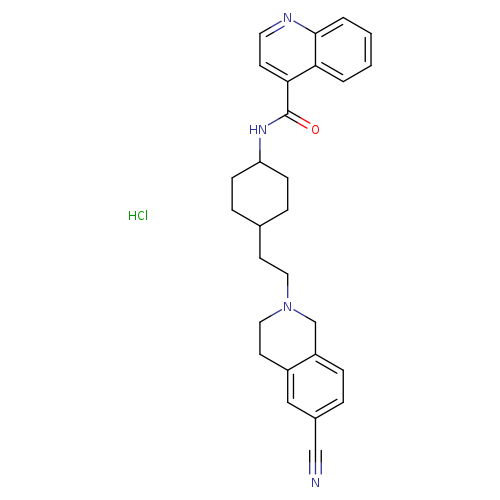 N#Cc1ccc2c(c1)CCN(C2)CCC1CCC(CC1)NC(=O)c1ccnc2c1cccc2.Cl