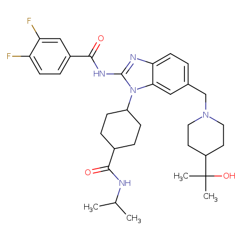 CC(NC(=O)C1CCC(CC1)n1c(NC(=O)c2ccc(c(c2)F)F)nc2c1cc(cc2)CN1CCC(CC1)C(O)(C)C)C