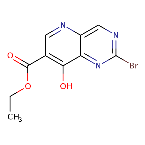 CCOC(=O)c1cnc2c(c1O)nc(nc2)Br