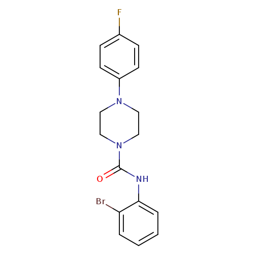 Fc1ccc(cc1)N1CCN(CC1)C(=O)Nc1ccccc1Br