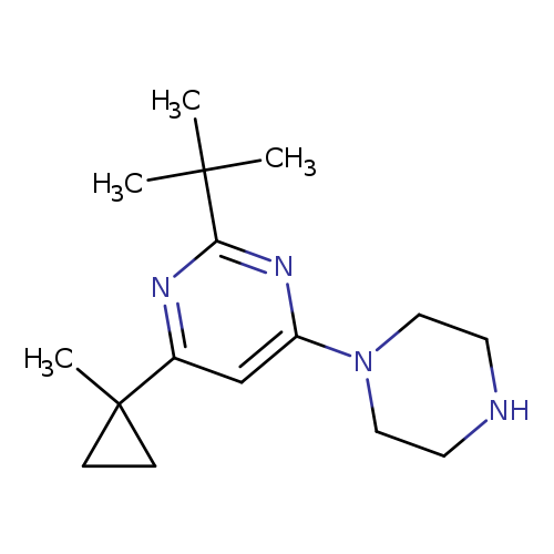 CC(c1nc(cc(n1)C1(C)CC1)N1CCNCC1)(C)C