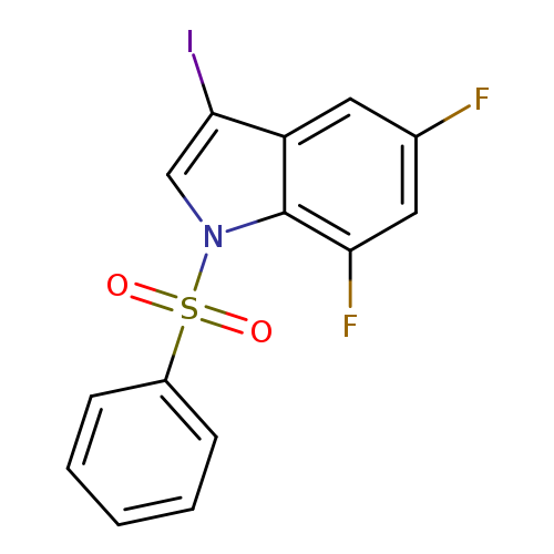 Fc1cc(F)c2c(c1)c(I)cn2S(=O)(=O)c1ccccc1