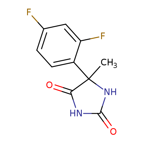 O=C1NC(=O)C(N1)(C)c1ccc(cc1F)F