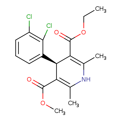 CCOC(=O)C1=C(C)NC(=C([C@H]1c1cccc(c1Cl)Cl)C(=O)OC)C