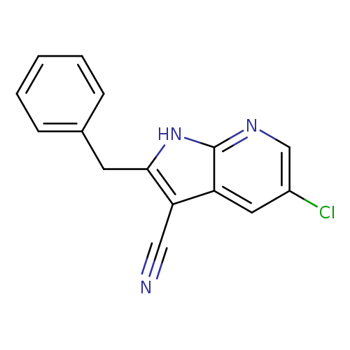 N#Cc1c(Cc2ccccc2)[nH]c2c1cc(Cl)cn2
