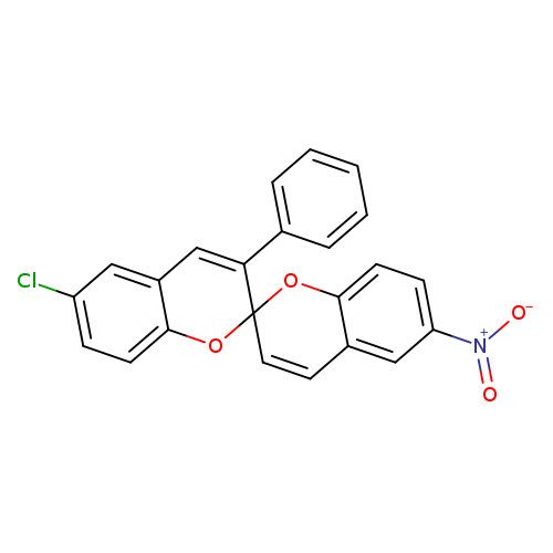 Clc1ccc2c(c1)C=C(C1(O2)C=Cc2c(O1)ccc(c2)[N+](=O)[O-])c1ccccc1