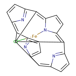 Cl[Fe]1n2c3ccc2/C(=C2/C=CC(=N2)/C(=c/2
1/c(=C(C1=N/C(=C3/c3ccccc3)/C=C1)/c1ccccc1)/cc2)/c1ccccc1)/c1ccccc1