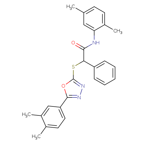 Cc1ccc(c(c1)NC(=O)C(c1ccccc1)Sc1nnc(o1)c1ccc(c(c1)C)C)C