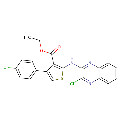 CCOC(=O)c1c(scc1c1ccc(cc1)Cl)Nc1nc2ccccc2nc1Cl