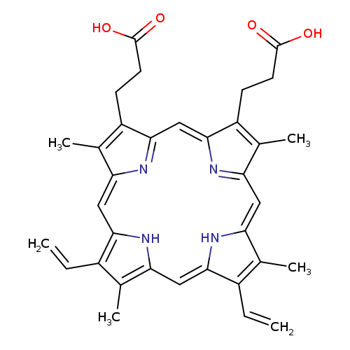 C=Cc1c2C=C3N=C(C(=C3C)CCC(=O)O)C=C3N=C(C=c4[nH]c(=Cc(c1C)[nH]2)c(C=C)c4C)C(=C3CCC(=O)O)C