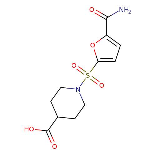 OC(=O)C1CCN(CC1)S(=O)(=O)c1ccc(o1)C(=O)N