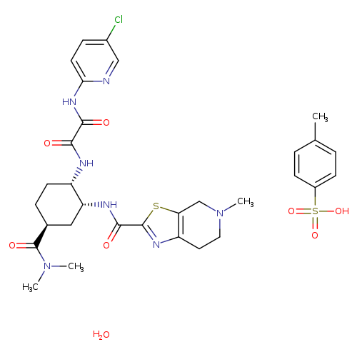 OS(=O)(=O)c1ccc(cc1)C.CN1CCc2c(C1)sc(n2)C(=O)N[C@@H]1C[C@H](CC[C@@H]1NC(=O)C(=O)Nc1ccc(cn1)Cl)C(=O)N(C)C.O