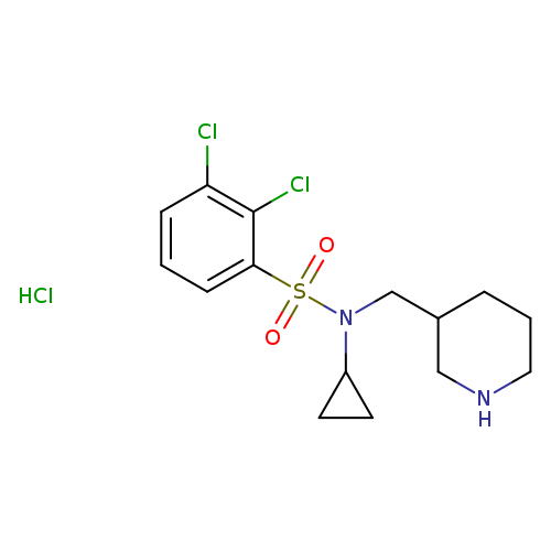 Clc1cccc(c1Cl)S(=O)(=O)N(C1CC1)CC1CCCNC1.Cl