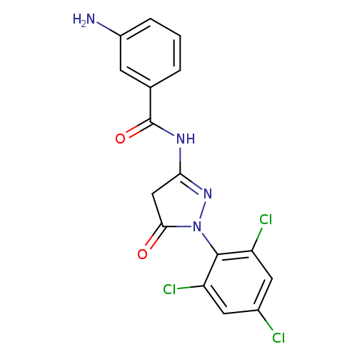 Nc1cccc(c1)C(=O)NC1=NN(C(=O)C1)c1c(Cl)cc(cc1Cl)Cl