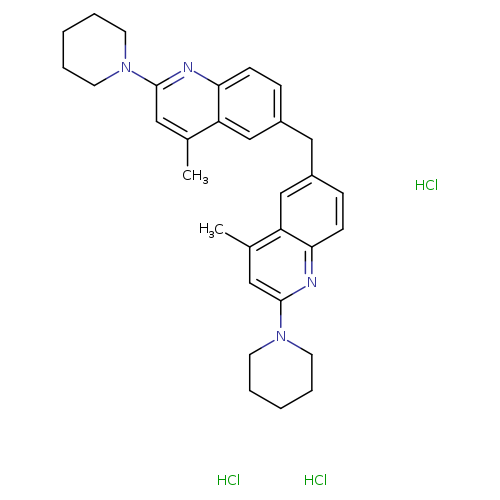 Cc1cc(nc2c1cc(cc2)Cc1ccc2c(c1)c(C)cc(n2)N1CCCCC1)N1CCCCC1.Cl.Cl.Cl