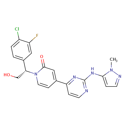 OC[C@@H](n1ccc(cc1=O)c1ccnc(n1)Nc1ccnn1C)c1ccc(c(c1)F)Cl