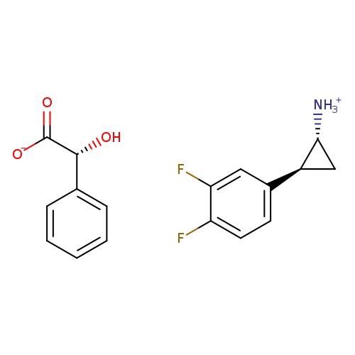 [O-]C(=O)[C@@H](c1ccccc1)O.Fc1ccc(cc1F)[C@@H]1C[C@H]1[NH3+]